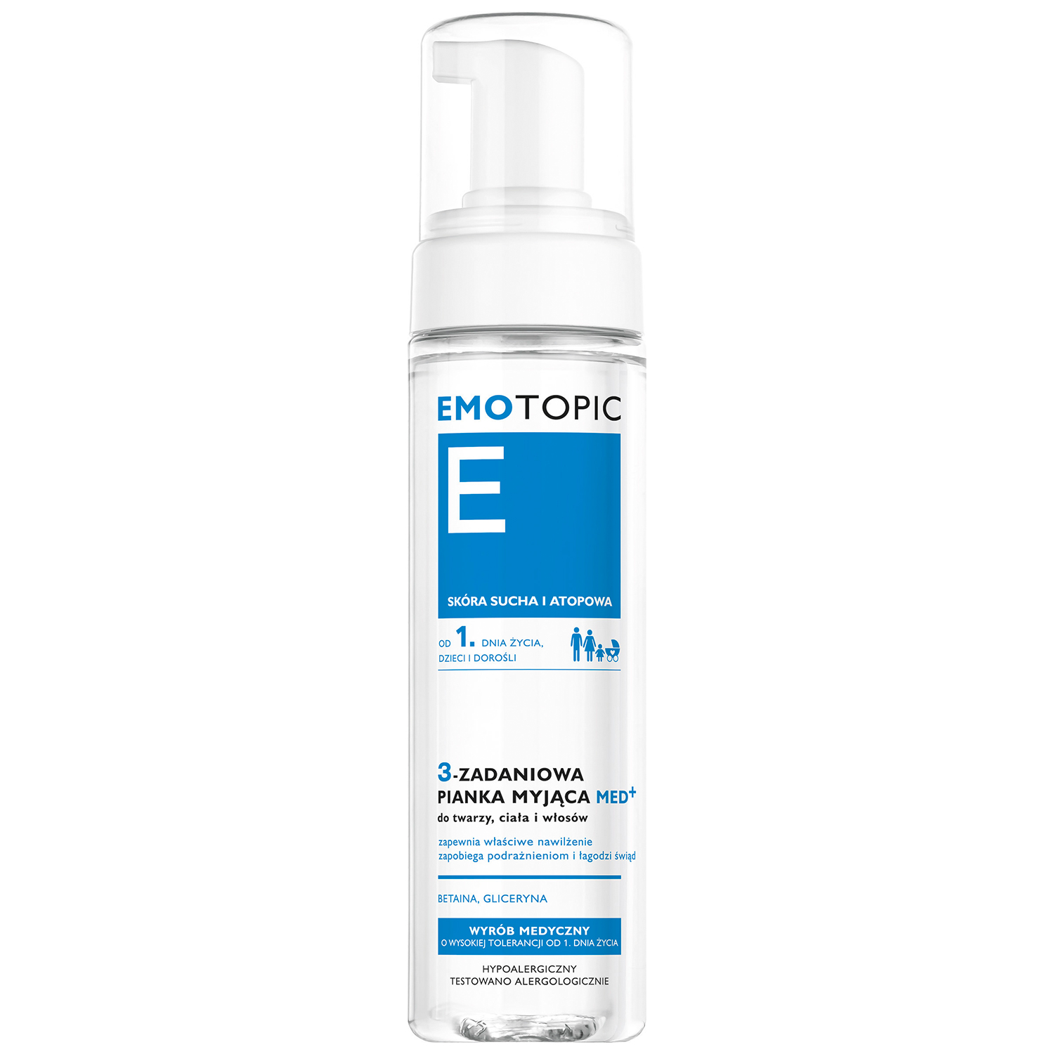 Pharmaceris Emotopic Med+, 3-zadaniowa pianka myjąca med+ do twarzy, ciała i włosów, 200 ml