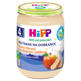 HiPP Przysmak na Dobranoc Kaszka mleczna z biszkoptami i jabłkami Bio, bez dodatku cukru, po 4 miesiącu, 190 g - zdjęcie produktu
