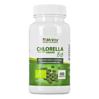 MyVita, Chlorella algi BIO 250 mg, rozerwane ściany komórkowe, 400 tabletek - miniaturka 2 zdjęcia produktu