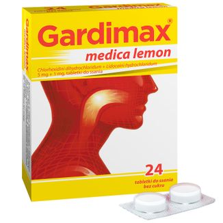 Gardimax Medica Lemon 5 mg + 1 mg, bez cukru, 24 tabletki do ssania KRÓTKA DATA - zdjęcie produktu
