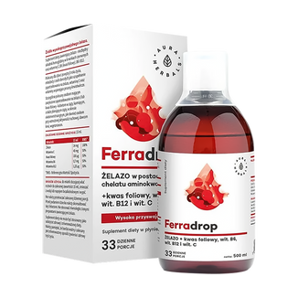 Aura Herbals Ferradrop, żelazo + kwas foliowy + witaminy B6, B12 i C, 500 ml USZKODZONE OPAKOWANIE - zdjęcie produktu