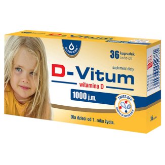 D-Vitum 1000 j.m., witamina D dla dzieci od 1 roku, 36 kapsułek twist-off - zdjęcie produktu