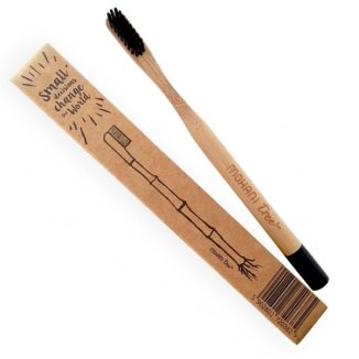 Mohani, szczoteczka do zębów bambusowa, czarna, włosie średnie, 1 sztuka - zdjęcie produktu