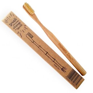 Mohani, szczoteczka do zębów bambusowa, naturalna, włosie średnie, 1 sztuka - zdjęcie produktu