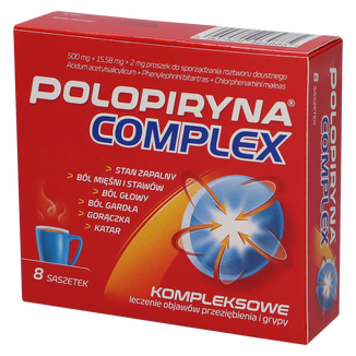 Polopiryna Complex 500 mg + 15,58 mg + 2 mg, 8 saszetek KRÓTKA DATA - zdjęcie produktu