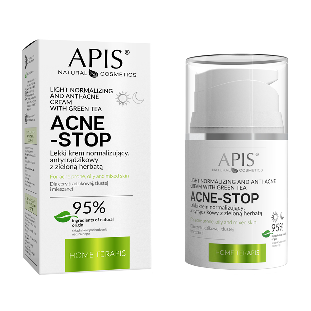Nieznana Apis, lekki krem normalizujący antytrądzikowy z zieloną herbatą, 50 ml