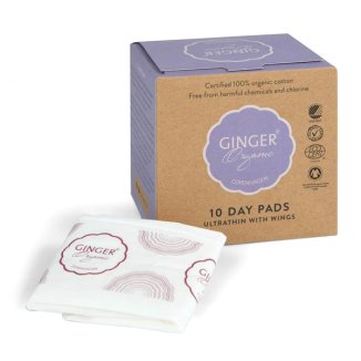 Ginger Organic, podpaski na dzień ze skrzydełkami, 10 sztuk USZKODZONE OPAKOWANIE - zdjęcie produktu