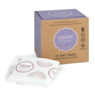 Ginger Organic, podpaski na dzień ze skrzydełkami, 10 sztuk - zdjęcie produktu
