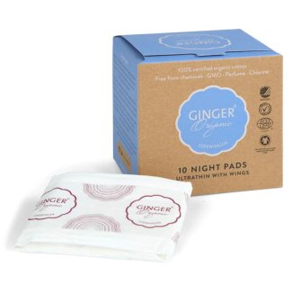 Ginger Organic, podpaski ze skrzydełkami na noc, 10 sztuk - zdjęcie produktu