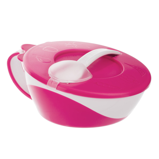 Canpol Babies, miseczka z pokrywką i łyżeczką, Krówka, różowa, od 9 miesiąca, 1 sztuka - zdjęcie produktu