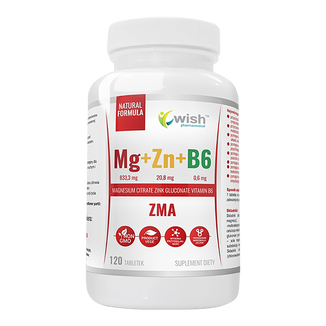 Wish, ZMA, Magnez 833,3 mg + Cynk 20,8 mg + B6 0,6 mg, 120 tabletek - zdjęcie produktu