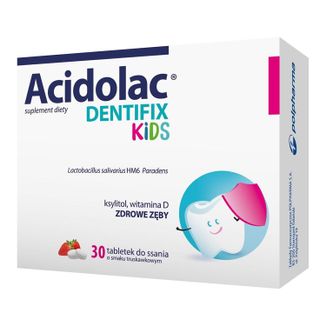 Acidolac Dentifix Kids, tabletki do ssania o smaku truskawkowym, po 3 roku życia, 30 tabletek KRÓTKA DATA - zdjęcie produktu