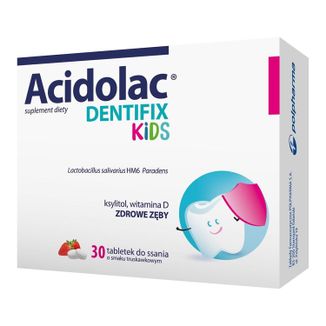Acidolac Dentifix Kids, tabletki do ssania o smaku truskawkowym, po 3 roku życia, 30 tabletek - zdjęcie produktu