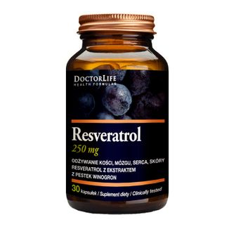 Doctor Life Resveratrol 250 mg, resweratrol z ekstratem z pestek winogron, 30 kapsułek - zdjęcie produktu