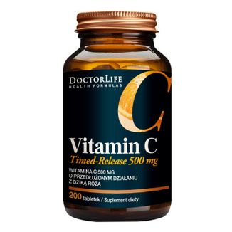 Doctor Life Vitamin C Timed-Release, witamina C 500 mg z dziką różą, 200 tabletek o przedłużonym uwalnianiu - zdjęcie produktu
