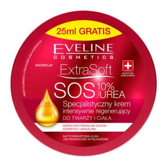 Eveline Cosmetics Extra Soft SOS, specjalistyczny krem intensywnie regenerujący, do twarzy i ciała, 10% urea, 200 ml - zdjęcie produktu