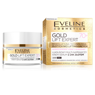 Eveline Cosmetics Gold Lift Expert 70+, luksusowy multinaprawczy krem-serum z 24K złotem, na dzień i na noc, 50 ml - zdjęcie produktu