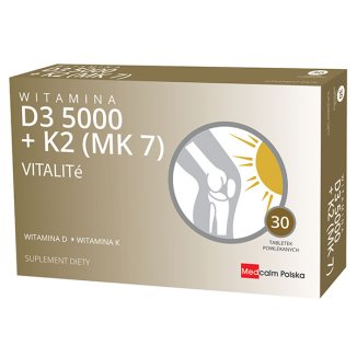 Vitalite, Witamina D3 5000 + K2 (MK 7), 30 tabletek - zdjęcie produktu
