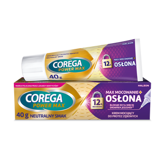 Corega Power Max Mocowanie + Osłona, krem mocujący do protez zębowych, neutralny, 40 g - zdjęcie produktu