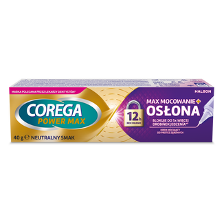 Corega Power Max Mocowanie + Osłona, krem mocujący do protez zębowych, neutralny, 40 g - zdjęcie produktu
