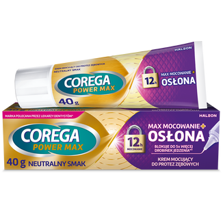 Corega Power Max Mocowanie + Osłona, krem mocujący do protez zębowych, neutralny, 40 g - zdjęcie produktu
