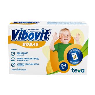 Vibovit Bobas, dla dzieci w wieku od 2 do 4 lat, smak waniliowy, 14 saszetek - zdjęcie produktu