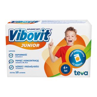 Vibovit Junior, dla dzieci w wieku 4-12 lat, smak pomarańczowy, 14 saszetek - zdjęcie produktu