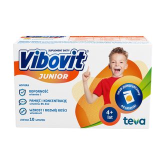 Vibovit Junior, dla dzieci 4-12 lat, smak pomarańczowy, 44 saszetki - zdjęcie produktu
