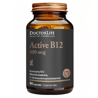 Doctor Life, Active B12, witamina B12 500 mcg, Metylokobalamina, 60 kapsułek - zdjęcie produktu