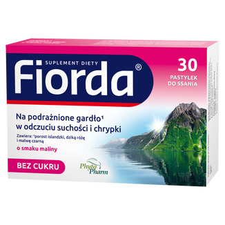Fiorda, smak malinowy, 30 pastylek do ssania USZKODZONE OPAKOWANIE Fiorda, smak malinowy, 30 pastylek do ssania USZKODZONE OPAKOWANIE - zdjęcie produktu