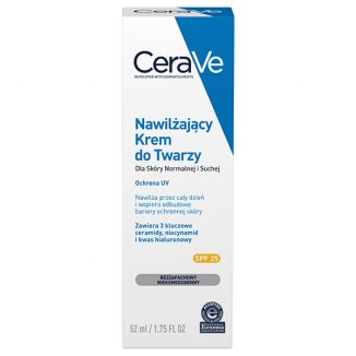 CeraVe, nawilżający krem do twarzy z ceramidami, skóra normalna i sucha, SPF 25, 52 ml - zdjęcie produktu