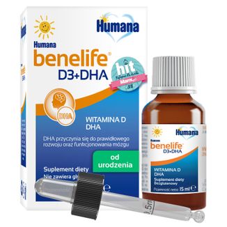Humana Benelife D3 + DHA, od urodzenia, 15 ml - zdjęcie produktu
