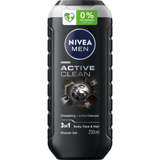 Nivea Men, żel pod prysznic 3w1 do twarzy, ciała i włosów, Active Clean, 250 ml - zdjęcie produktu