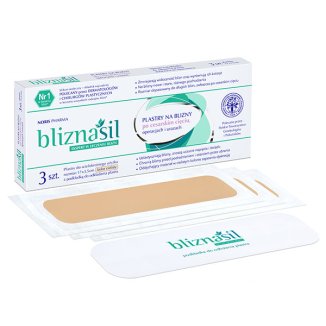 Bliznasil, plastry na blizny po cesarskim cięciu, operacjach i urazach, 3 sztuki USZKODZONE OPAKOWANIE - zdjęcie produktu
