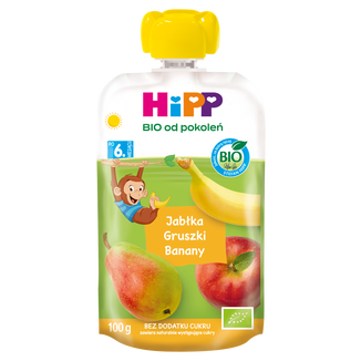 HiPP BIO od pokoleń, jabłka-gruszki-banany, po 6 miesiącu, 100 g - zdjęcie produktu