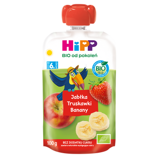 HiPP BIO od pokoleń, jabłka-truskawki-banany, po 6 miesiącu, 100 g HiPP BIO od pokoleń, jabłka-truskawki-banany, po 6 miesiącu, 100 g - zdjęcie produktu
