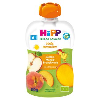 HiPP Mus owocowy Bio, jabłka, mango, brzoskwinie, po 6 miesiącu, 100 g - zdjęcie produktu