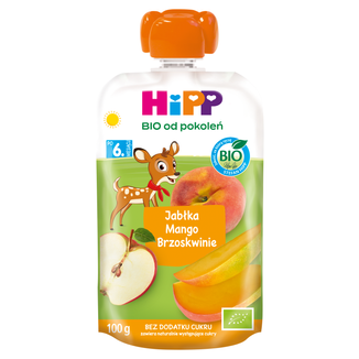 HiPP Mus owocowy Bio, jabłka, mango, brzoskwinie, po 6 miesiącu, 100 g - zdjęcie produktu