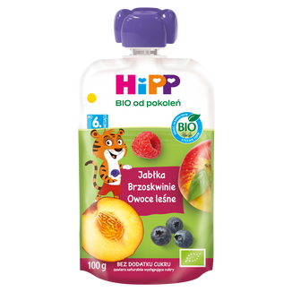 HiPP BIO od pokoleń, jabłka-brzoskwinie-owoce leśne, po 6 miesiącu, 100 g HiPP BIO od pokoleń, jabłka-brzoskwinie-owoce leśne, po 6 miesiącu, 100 g - zdjęcie produktu