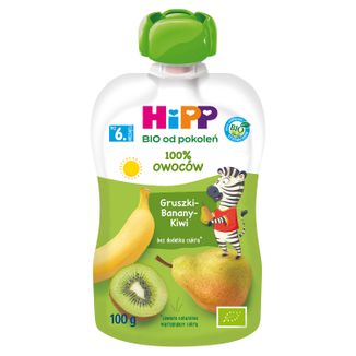 HiPP HiPPiS Mus owocowy Bio, gruszki, banany i kiwi, po 6 miesiącu, 100 g - zdjęcie produktu