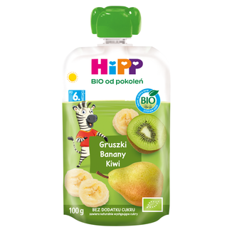 HiPP HiPPiS Mus owocowy Bio, gruszki, banany i kiwi, po 6 miesiącu, 100 g - zdjęcie produktu