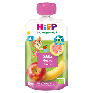 HiPP Mus owocowy Bio, jabłka, guawa, banany, po 6 miesiącu, 100 g - zdjęcie produktu