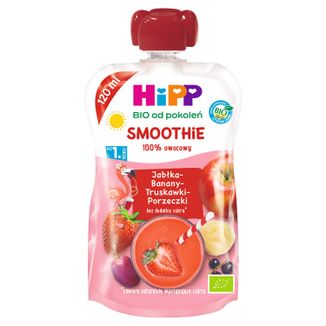 HiPP Smoothie Bio, jabłka, banany, truskawki i porzeczki, po 1 roku, 120 ml - zdjęcie produktu