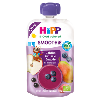 HiPP BIO od pokoleń, smoothie jabłka-gruszki-jagody, po 1 roku, 120 ml HiPP BIO od pokoleń, smoothie jabłka-gruszki-jagody, po 1 roku, 120 ml - zdjęcie produktu