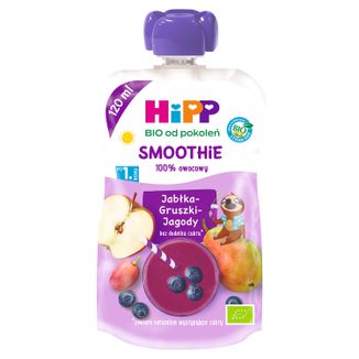HiPP Smoothie Mus owocowy Bio, jabłka, gruszki i jagody, po 1 roku, 120 ml - zdjęcie produktu