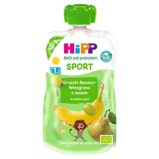 HiPP Sport Mus owocowy Bio, gruszki, banany, winogrona z owsem, po 1 roku, 120 g - zdjęcie produktu