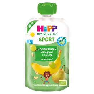 HiPP BIO od pokoleń Sport, gruszki-banany-winogrona z owsem, po 1 roku, 120 g - zdjęcie produktu