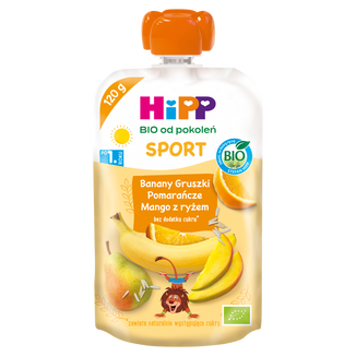 HiPP BIO od pokoleń Sport, banany-gruszki-pomarańcze z ryżem, po 1 roku, 120 g - zdjęcie produktu