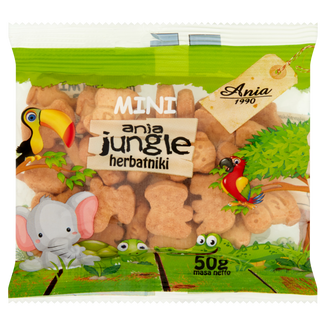 Ania Jungle Herbatniki Mini, bez dodatku cukru, 50 g Ania Jungle Herbatniki Mini, bez dodatku cukru, 50 g - zdjęcie produktu