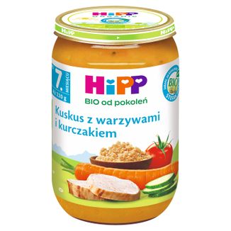 HiPP Danie Bio, kuskus z warzywami i kurczakiem, po 7 miesiącu, 220 g USZKODZONE OPAKOWANIE - zdjęcie produktu